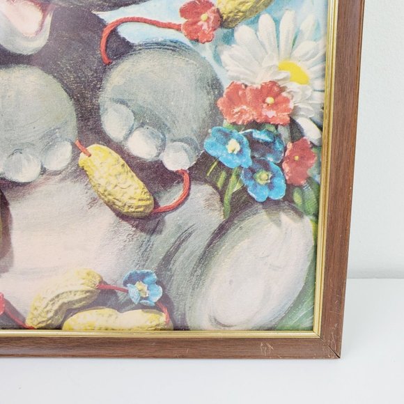 Vintage 1970's Nursery Art Lot Framed Big Animal Elephant & Tiger Kitty - Picture 2 of 13